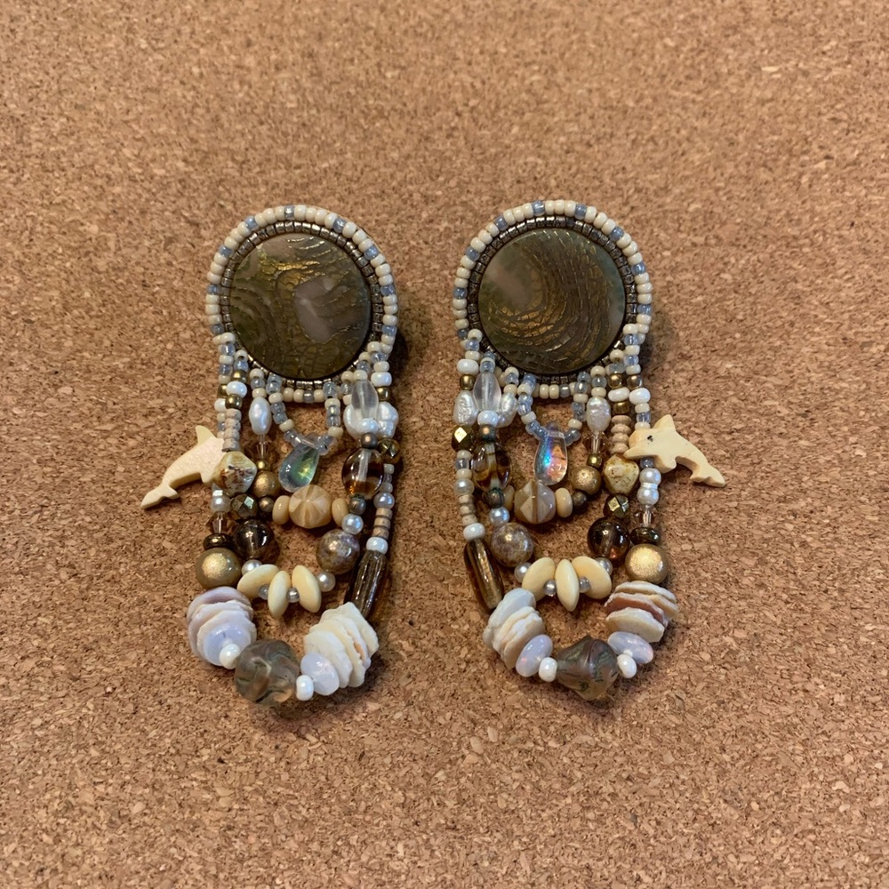 Vintage unique beaded layered Hawaiian earrings